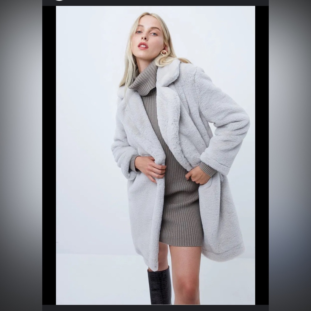 French Connection Banna Faux Fur Coat - Size M - Stone Gray - Like New!!!